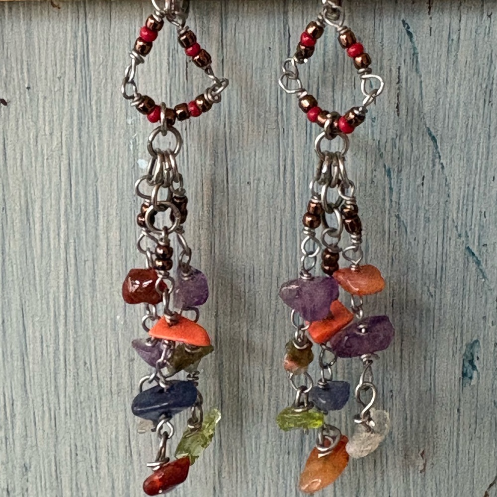 Colorful Beaded Dangle Earrings - Picture 8 of 9